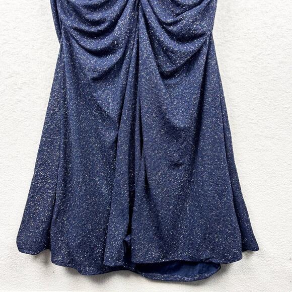 Jules & Cleo Ruched Glitter Knit Cap Sleeve Sheath Stretch Gown Navy Plus Sz 2X - Picture 14 of 16